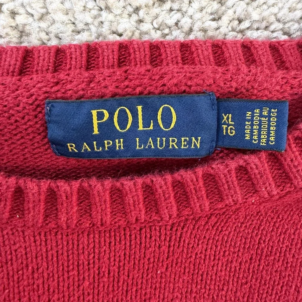 Polo Ralph Lauren Sweater Mens XL Red Tight Knit Crewneck Pullover Logo